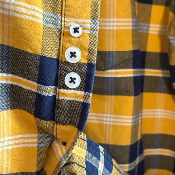 Tommy Hilfiger Yellow & Navy Blue Plaid Button Down Shirt Cotton Blend - Picture 9 of 16